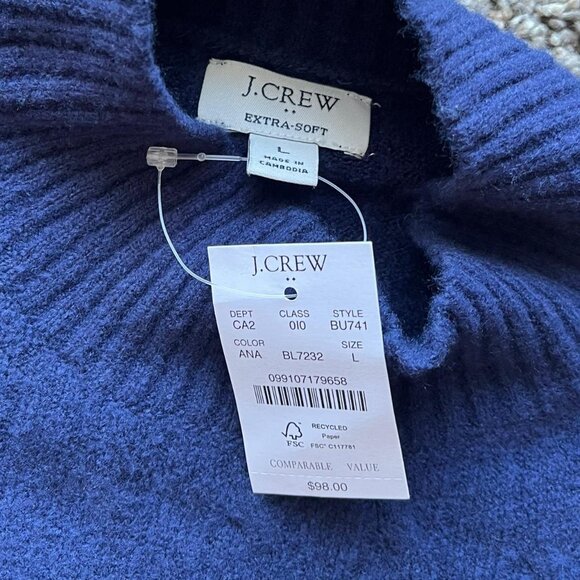 NWT Jcrew Mock Neck Sweater Men L Navy Blue Cable Knit Preppy Winter Urban Style - Picture 2 of 7